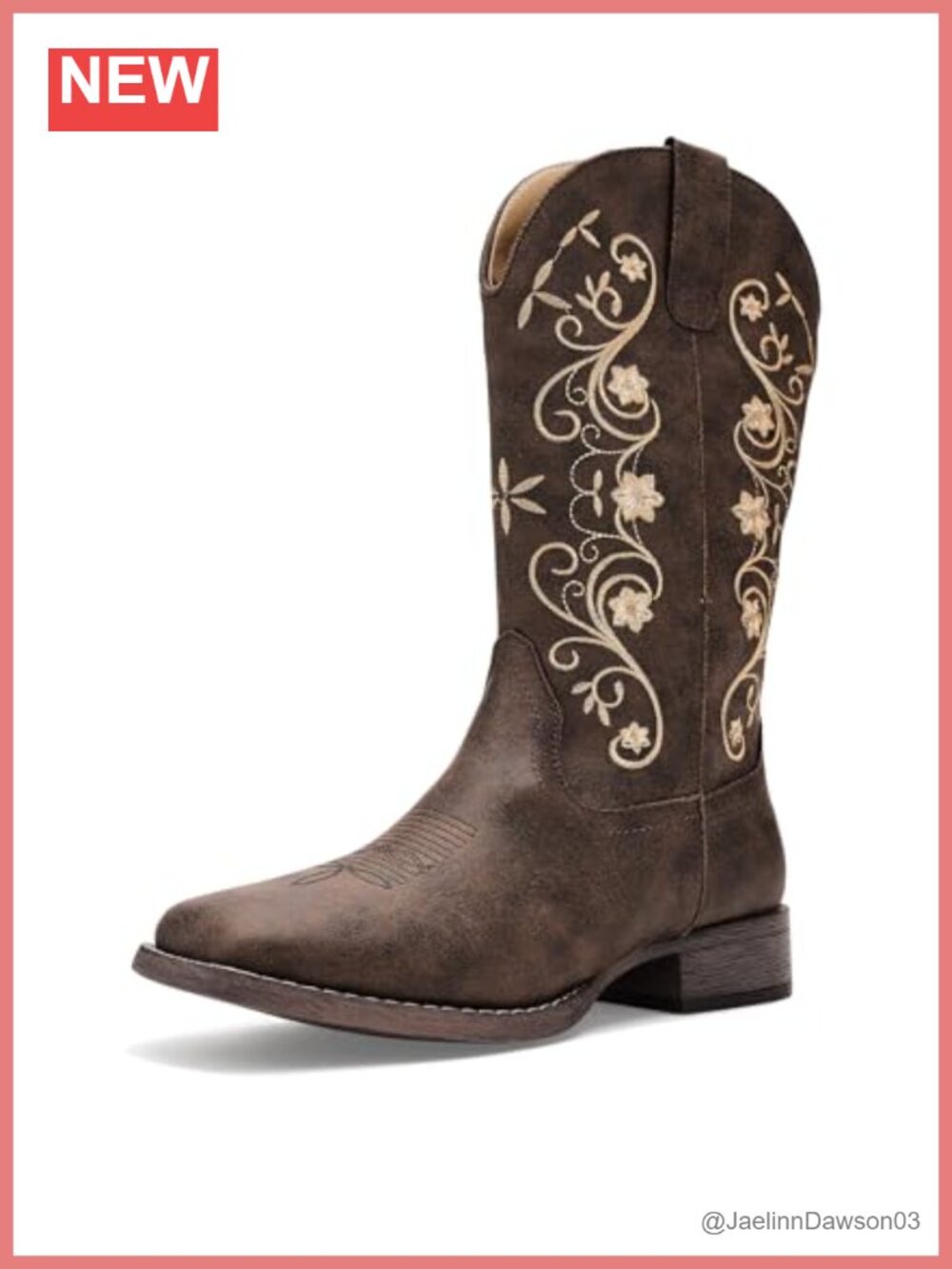 Roper Bailey Mid-Calf Western Boots Leather Synthetic Embroidery Square Toe